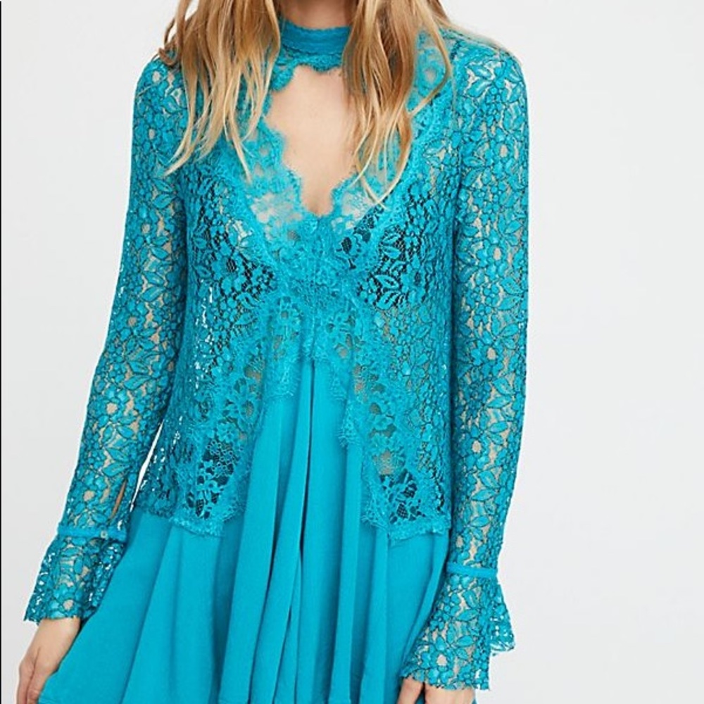 Free People Blue Lace Tunic Dress Size XS